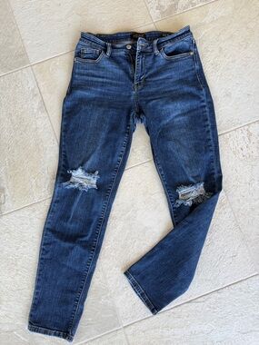 Dark Blue Women’s Distressed Jeans - Classic Slim Fit